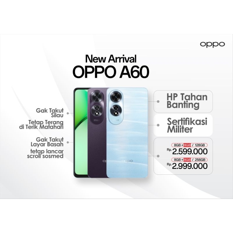 OPPO A60 HP TERBARU TAHAN BANTING
