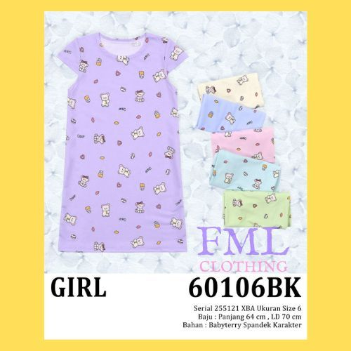 LEMONE GIRLS 60106BK/Dress Anak Perempuan Bahan Babyterry Spandek Motif