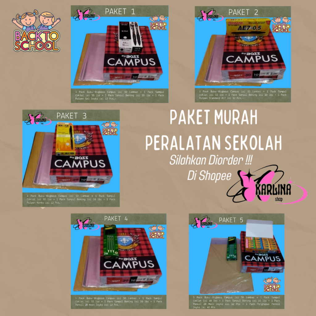 

Paket Hemat A Buku Tulis Campus Merk Bigboss isi 50 Lembar