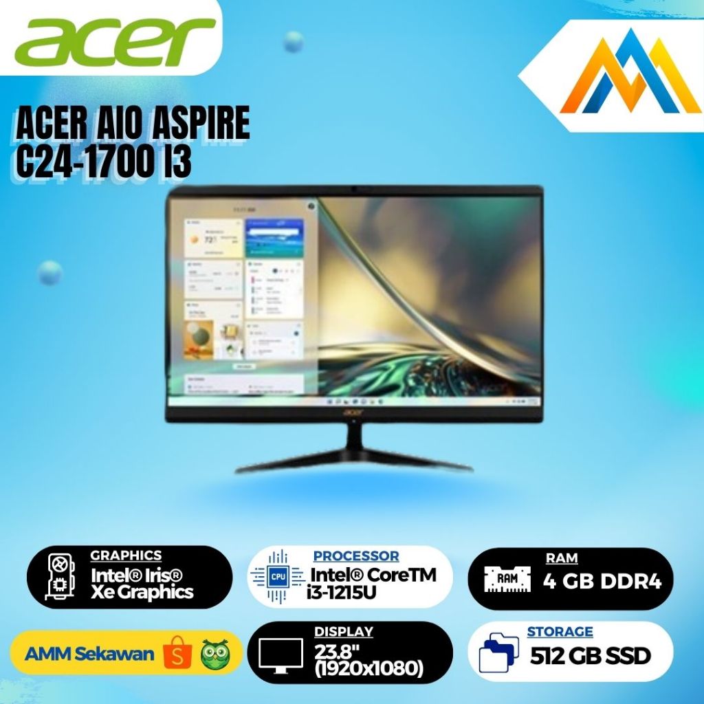 Acer AIO Aspire C24-1700 i3-1215U-4GB-512GB SSD-Win 11+OHS