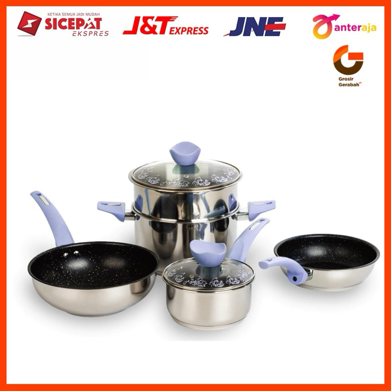 SUPRA cookware set 7pcs impact pastel stainless