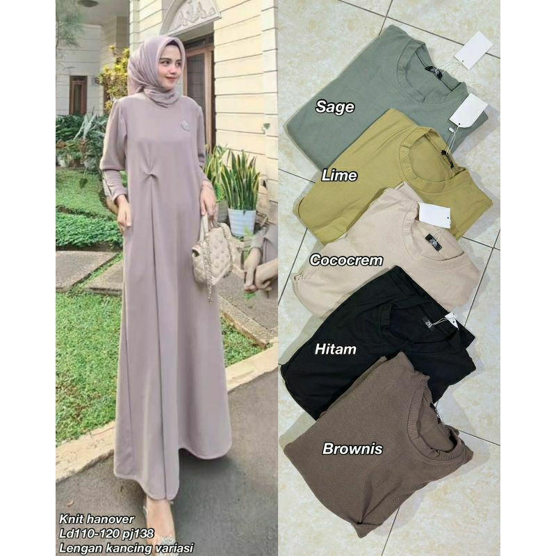 Gamis knit hanover tgn motif kancing 3030