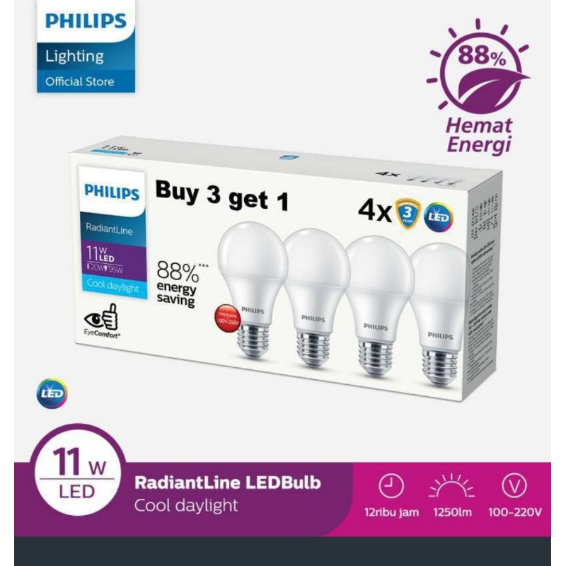 Lampu Philips 11W Led Buy 3 Get 1 (4X)