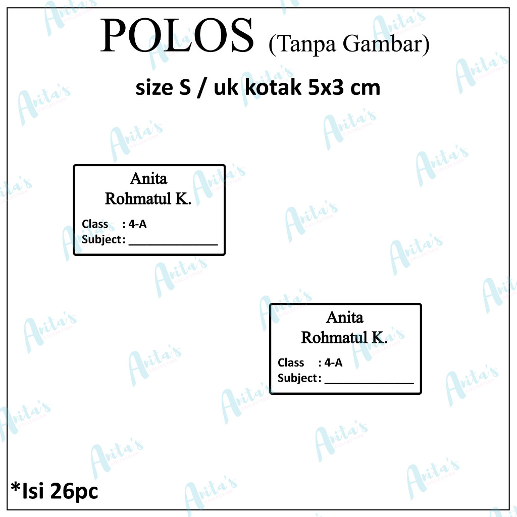 

26pc STIKER NAMA BUKU PELAJARAN ANAK SEKOLAH Tanpa Gambar / POLOS | size S / 5x3 cm | CUSTOM