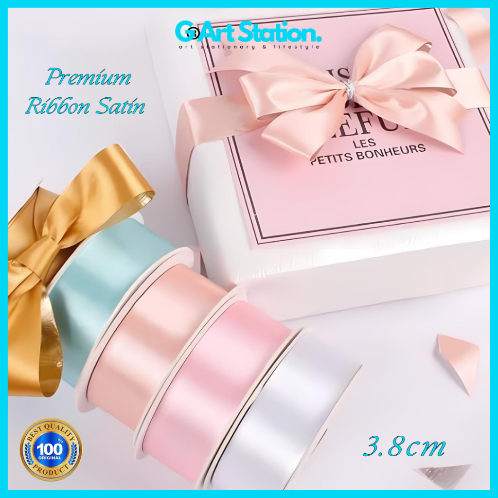 

[ Ecer Per Meter ] Ribbon Satin / Pita Satin Premium Quality 3,8cm - Buket Bunga / Pita Kado 38mm