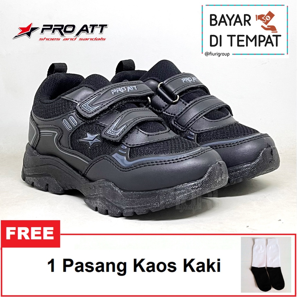 FIURI - PRO ATT ORIGINAL - KIM 010 V 28-33 FULL HITAM - SEPATU SNEAKERS KANVAS SOL KARET ANAK LAKI-L