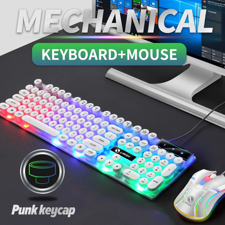 KODE V92Z Keyboard Mechanical Komputer Set Gaming Mouse dan Keyboard Computer USB Cable RGB GTX3 G21