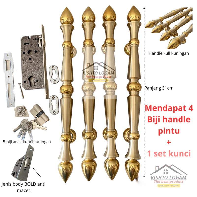 Handle pintu rumah Gagang pintu rumah motif monas 51cm dua set / gagang pintu rumah / tarikan pintu