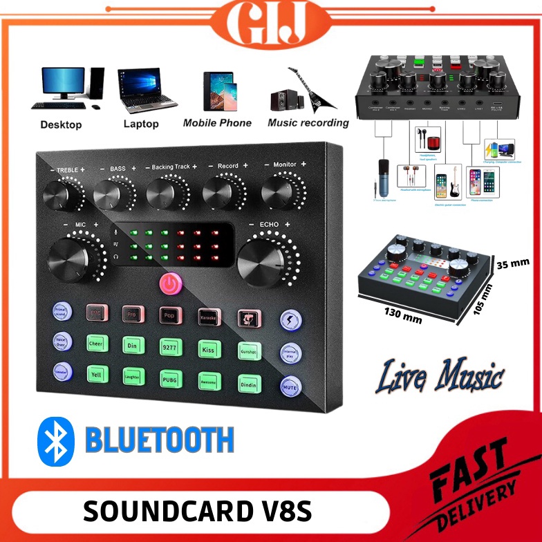 Sound Card V8S  V8s V8 Live Mixer Audio USB External Soundcard Broadcast Microphone SoundCard Blueto