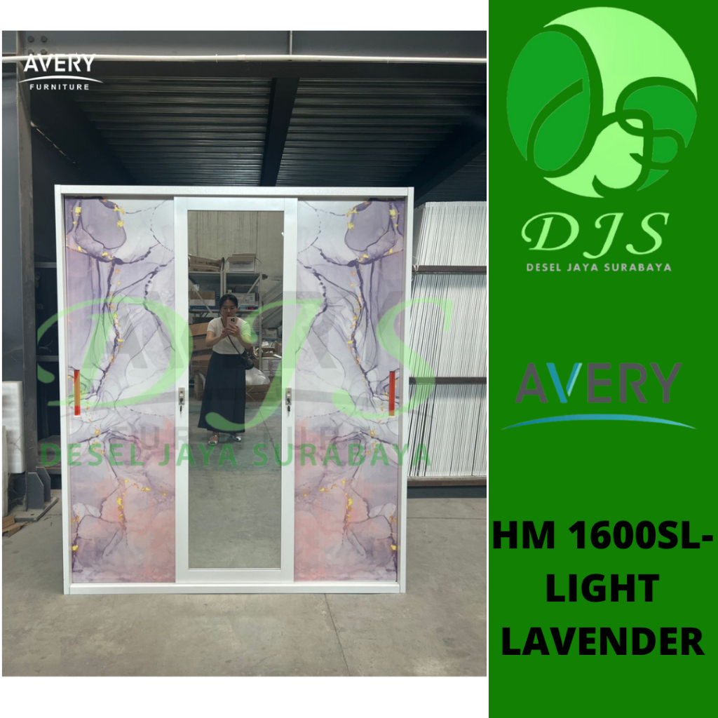 Lemari Baju Besi Sliding - Lemari Baju 3 Pintu Light Lavender - Lemari Baju Besi - Lemari sliding Ba