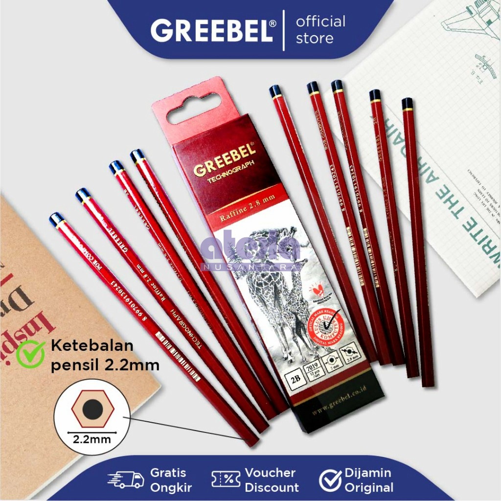 

GREEBEL Pensil 2B - 7019 tdk beracun utk ujian sekolah, gambar