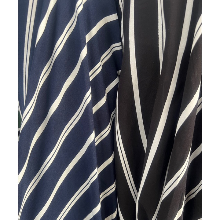 Stok terbaru kain katun rayon premium motif salur hitam dan navy