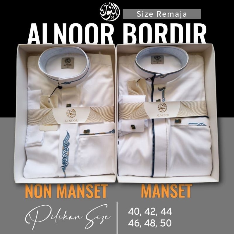 JUBAH ALNOOR BORDIR PUTIH REMAJA MANSET DAN NON MANSET