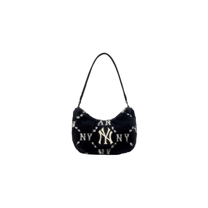 MLB NY Yankees Monogram Fur Hobo Bag - BLACK