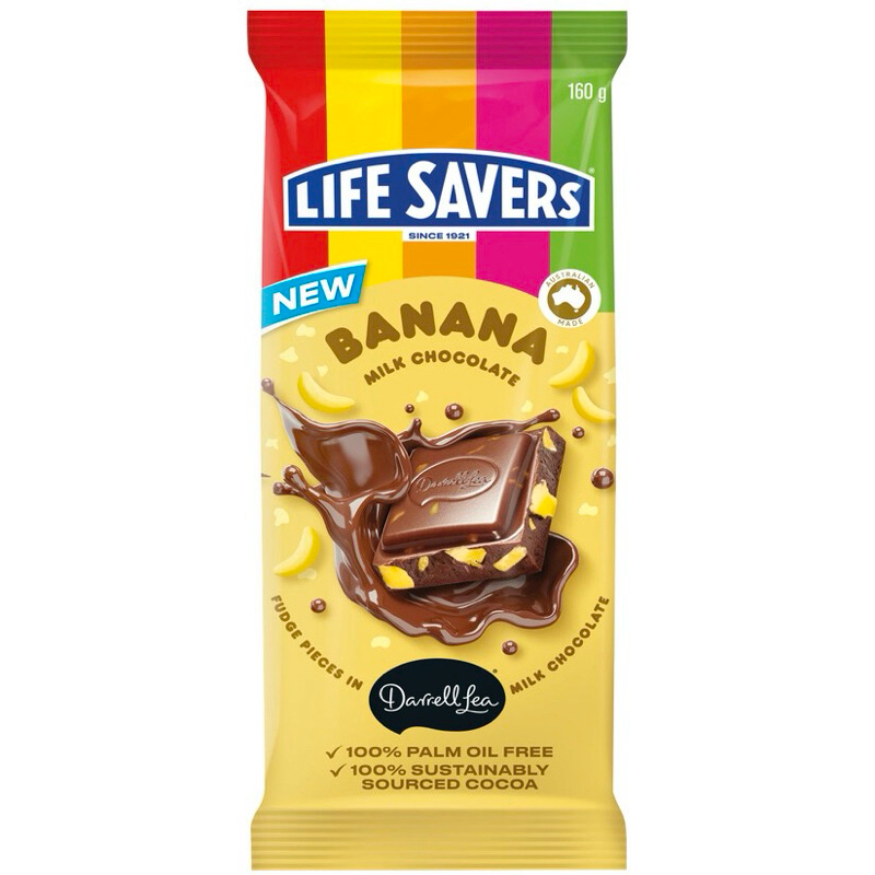

Darrell Lea Life Savers Milk Chocolate Banana Block 160g - Australia