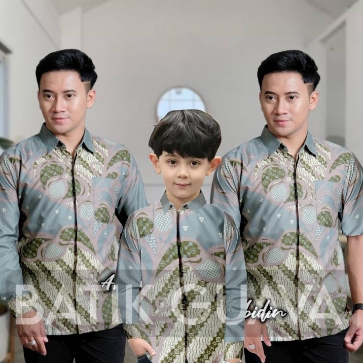 COUPLE SWEET  Batik Couple Ayah dan Anak Lakilaki warna Hijau Mint  Batik pria lengan panjang  pende
