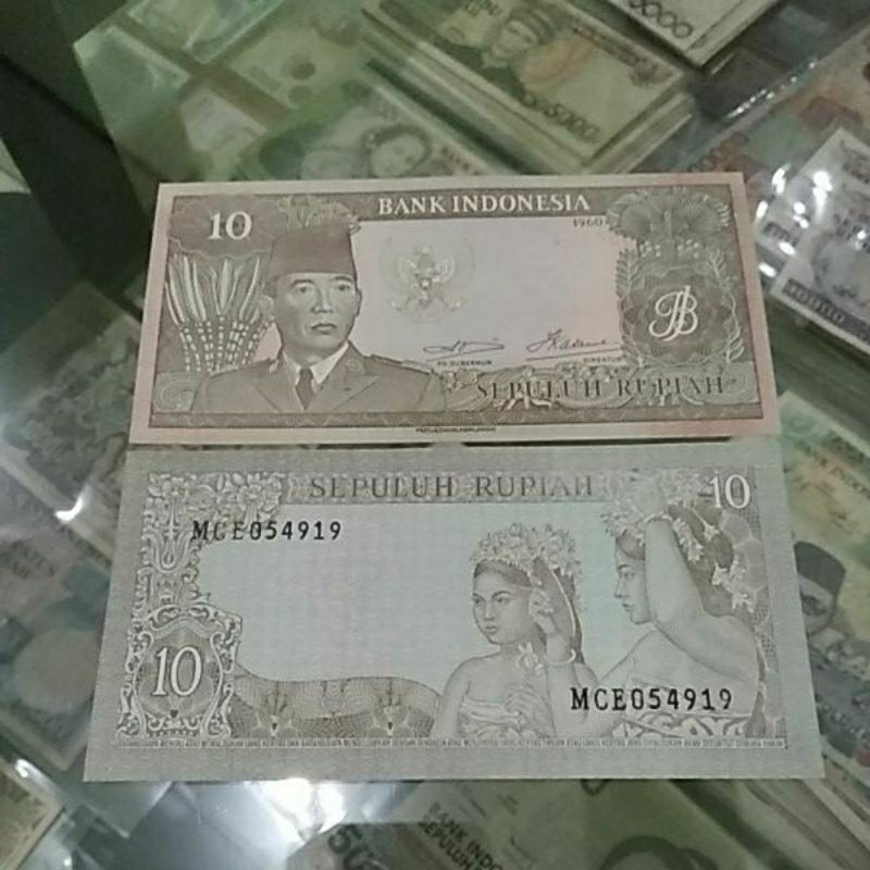 uang kuno indonesia 10 rupiah soekarno 1960 asli baru original bi