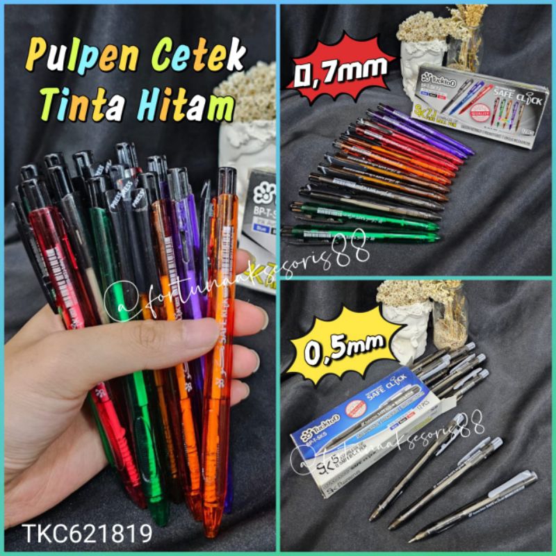 PULPEN CETEK HITAM 0,5MM & 0,7MM / PEN KLIK TUCKTOO / PENA PENCET / BALL PEN CLICK BALLPOINT /  TKC6