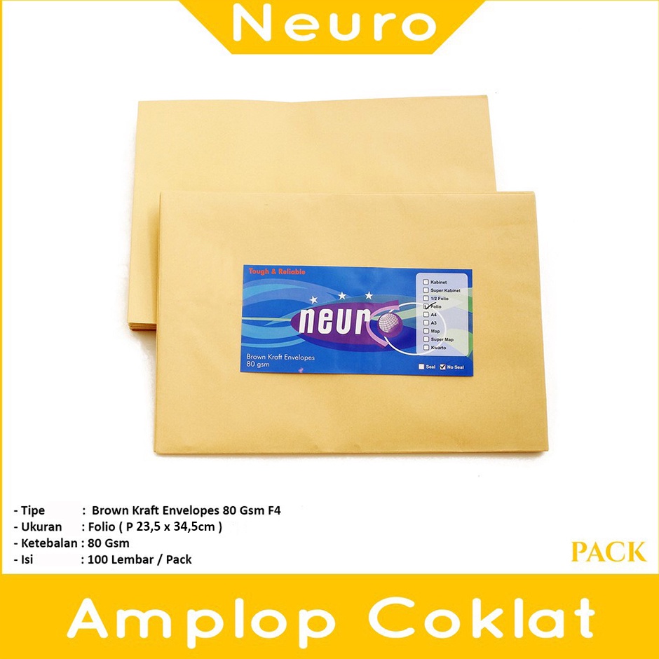 

Terkini NEURO Amplop Coklat Ukuran Folio 235 x 345cm No Seal Pack