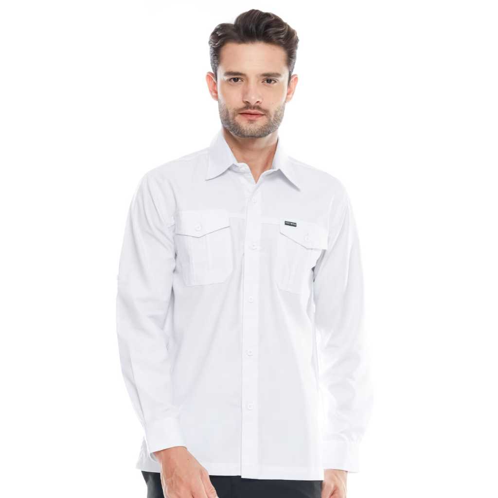 Kemeja Fuji Putih Lengan Panjang Tactical Bahan Tropical Pasada