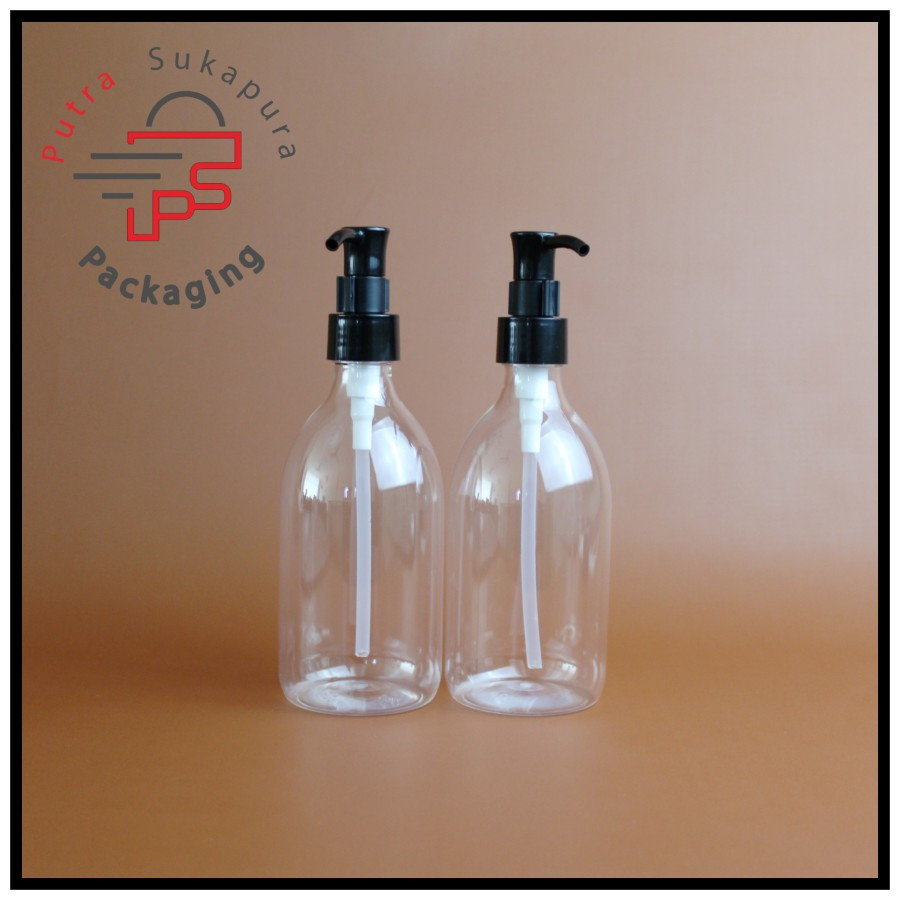botol pump 300ml oval/botol lotion pump 300ml/pump clip oil hitam