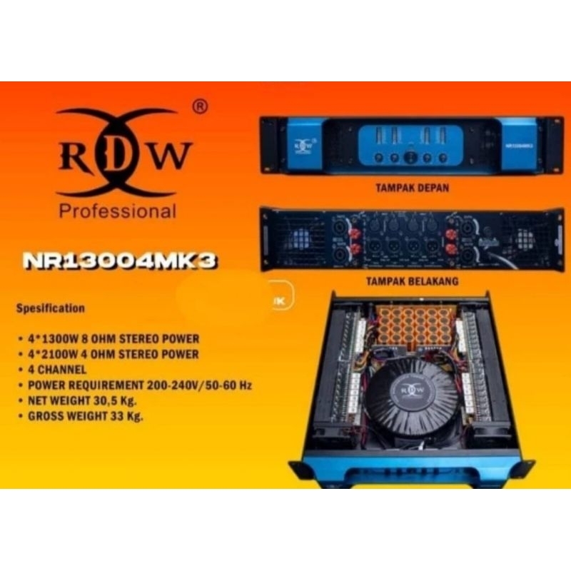 POWER AMPLIFIER RDW PROFESIONAL NR13004MK3 CLASS H 2 CHANNEL ORIGINAL