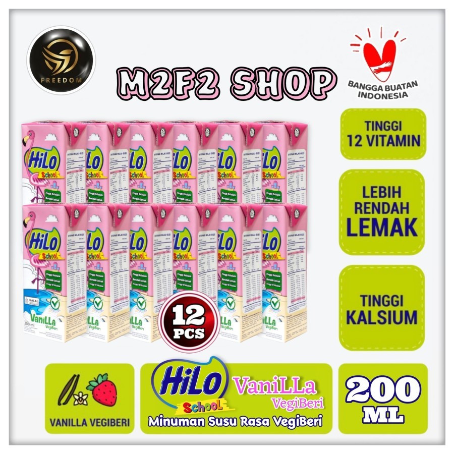 Susu HiLo School Rasa Vanilla Vegiberi Kotak UHT - 200 ml (Kemasan 12 Pcs)