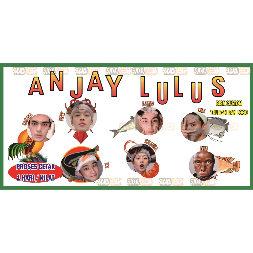 banner / spanduk anjay lulus /sidang / wisuda / wedding design pecel lele