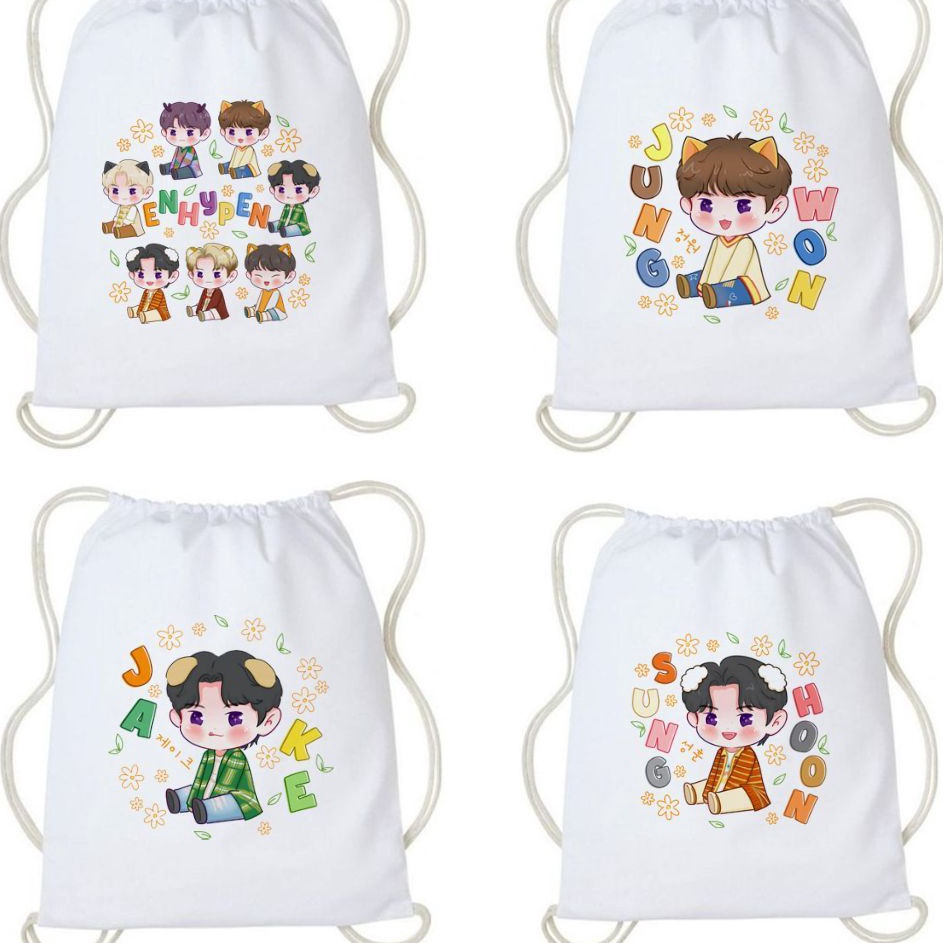 Stok Banyak Tas Serut Jay Jake Jungwon Chibi Fanart Lucu Korea String bag Kanvas Wanita Aesthetic Ta
