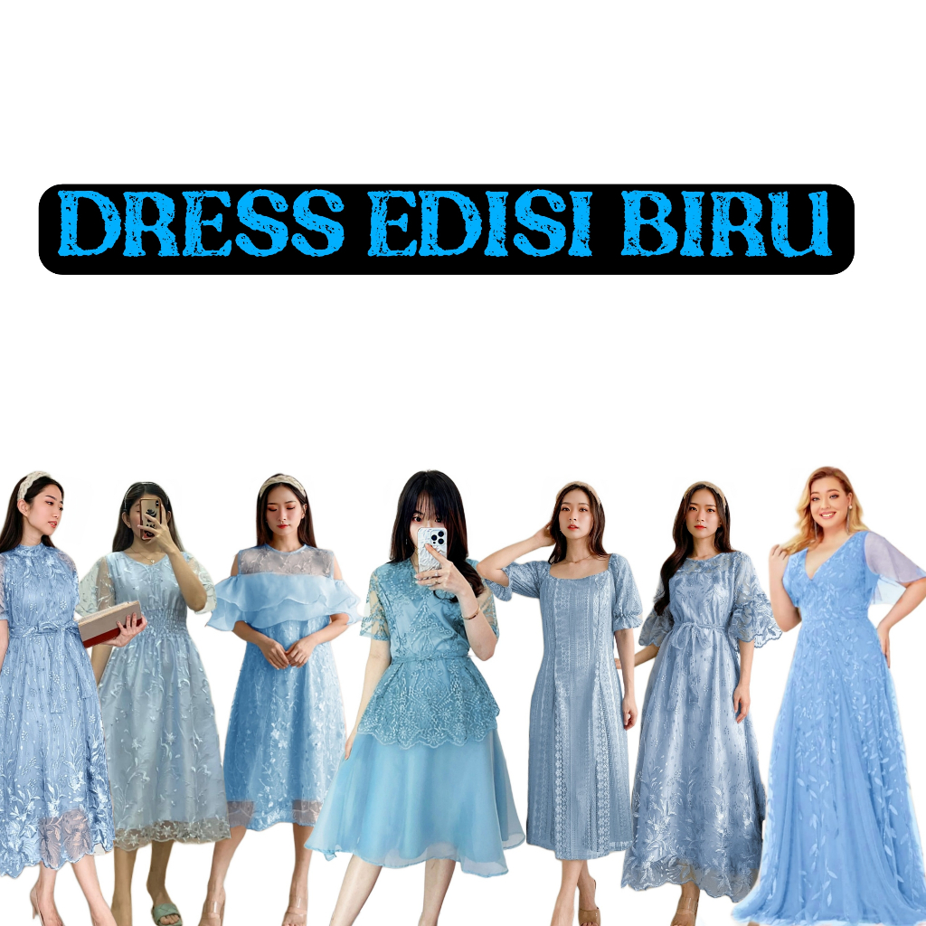 DRESS BRUKAT NATAL EDISI WARNA BIRU DRESS CHRISTMAS SKYBLUE GAUN SERAGAM BRIDESMAID DRESS PESTA