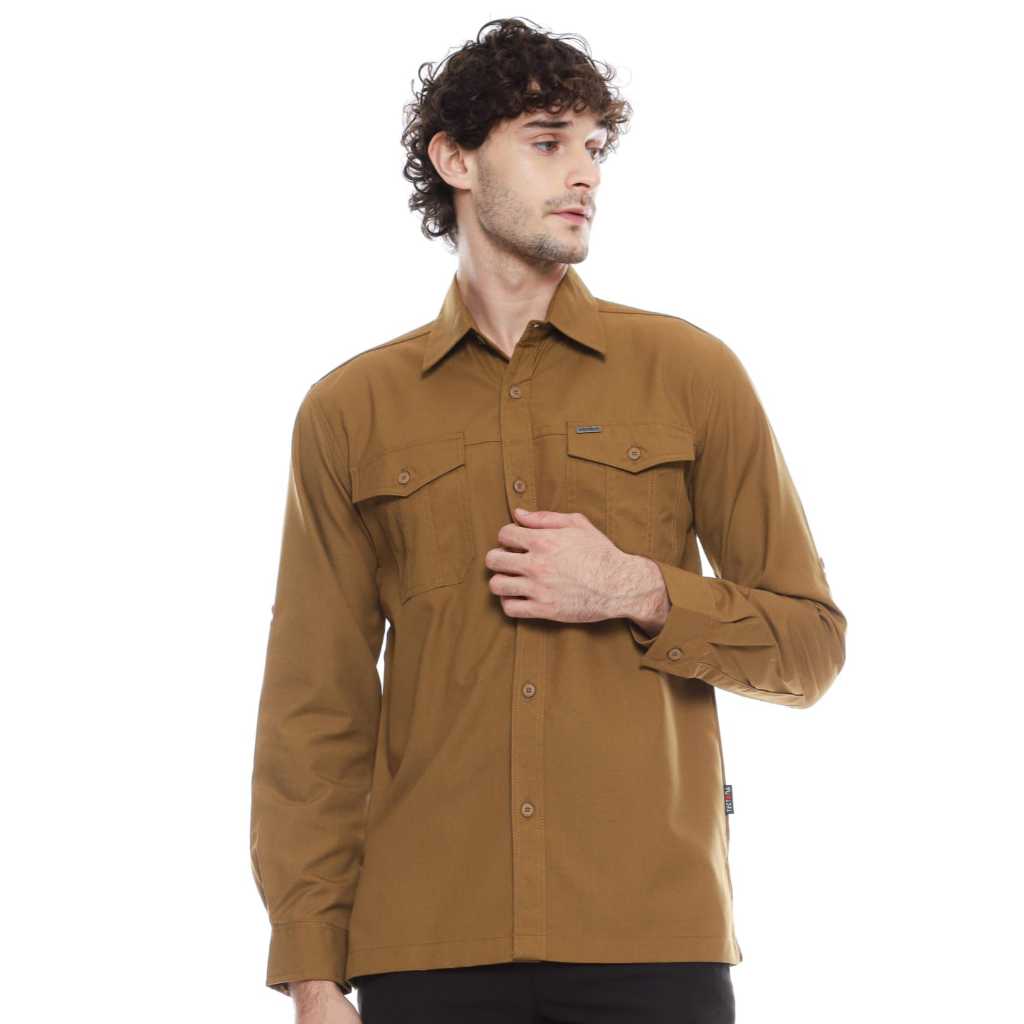 Kemeja Fuji Cokelat LHK Lengan Panjang Tactical Bahan Tropical Pasada