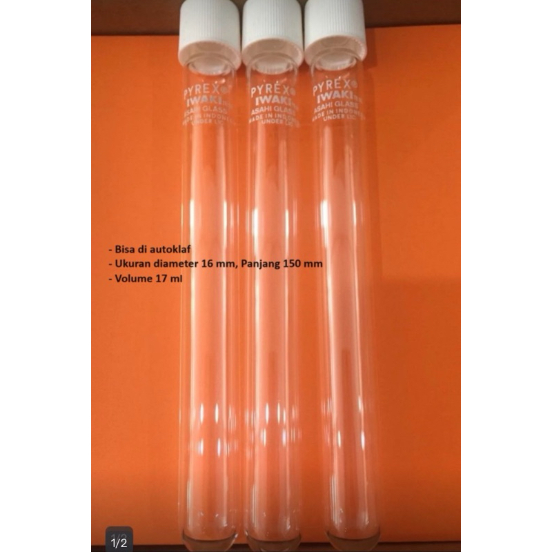 Tabung Reaksi Test Tube Pyrex  Iwaki Dengan Tutup Ulir 16 x150