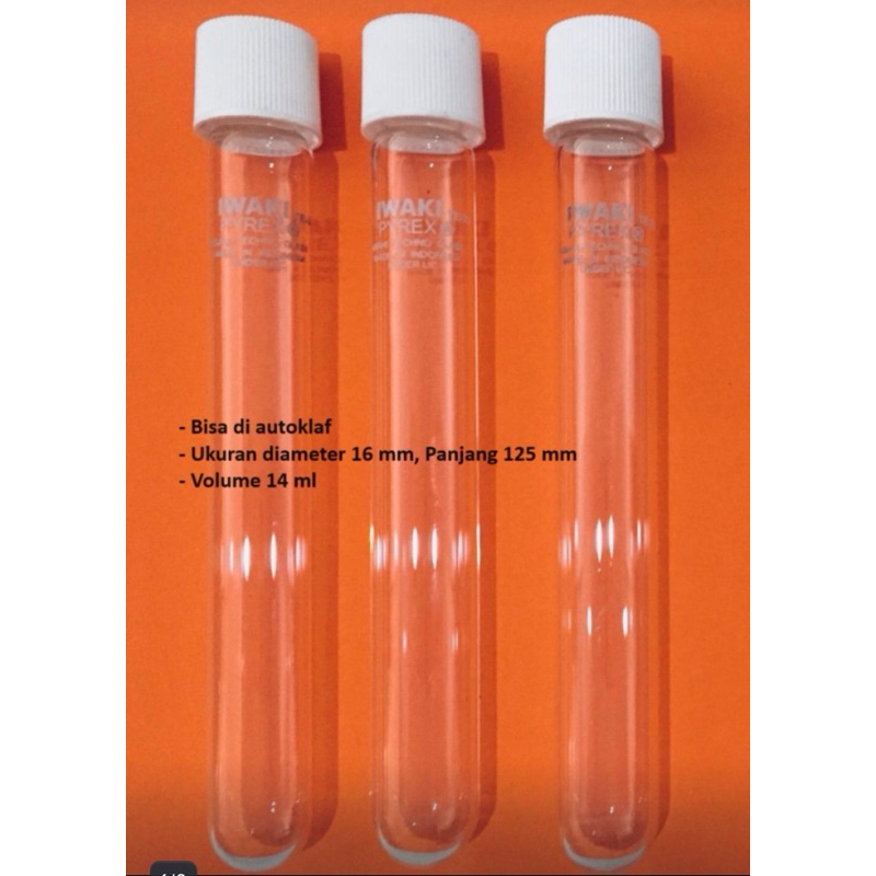 Tabung Reaksi IWAKI PYREX Test Tube PYREX IWAKI Dengan Tutup Ulir Ukuran  16x125 14 ML