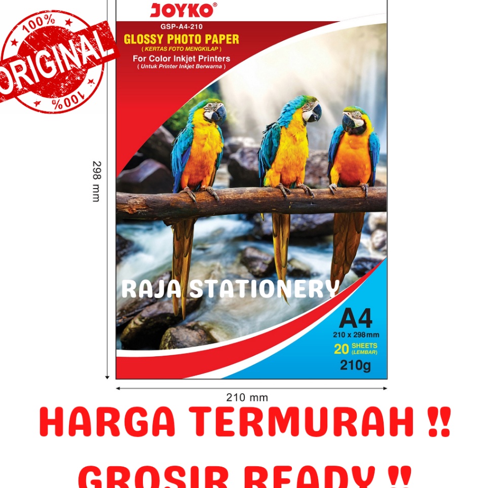 

Eksklusif JOYKO GLOSSY PHOTO PAPER A4 2 SHEET KES FOTO MENGKILAP A4 21GSM 2 LEMBAR GSPA421