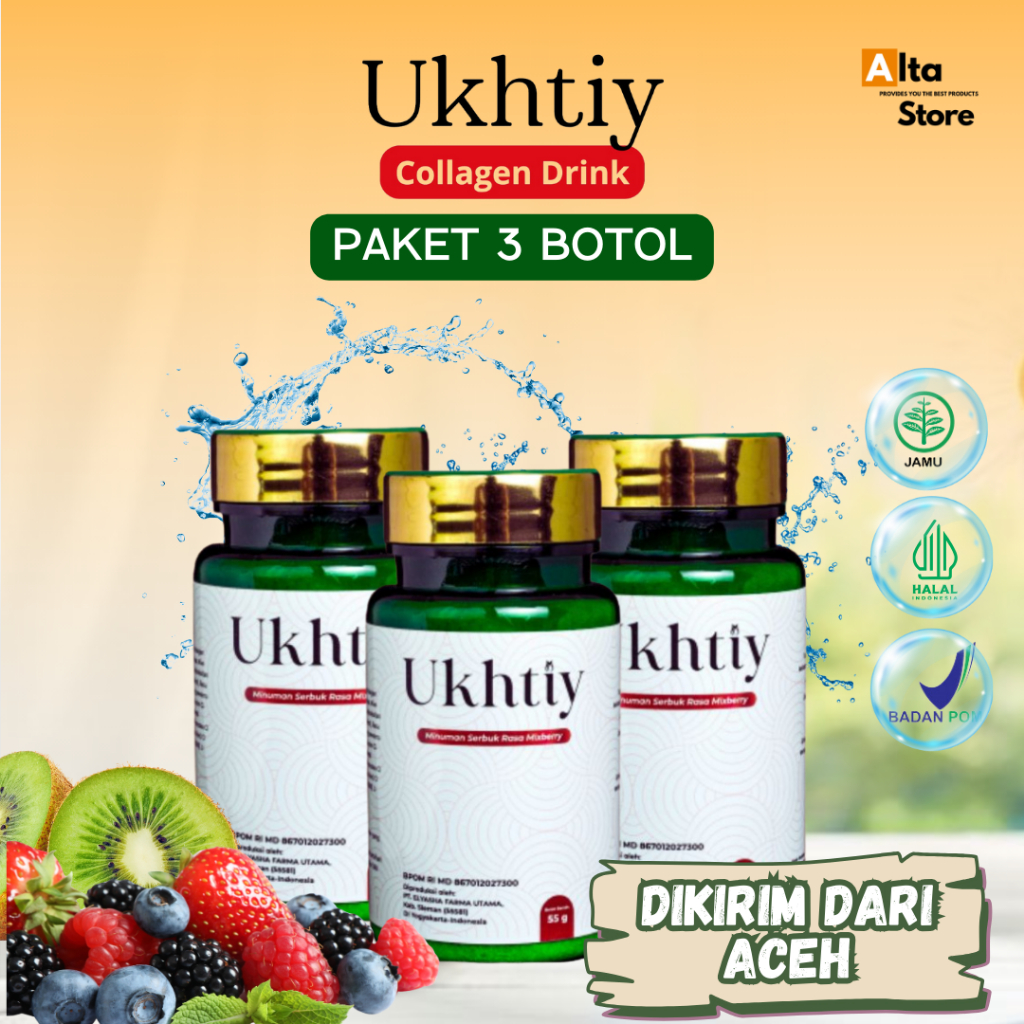 Kolagen Ukhtiy (3 Botol) - Suplemen Kulit Bantu Mencerahkan Kulit, Memutihkan Seluruh Badan, Memudar