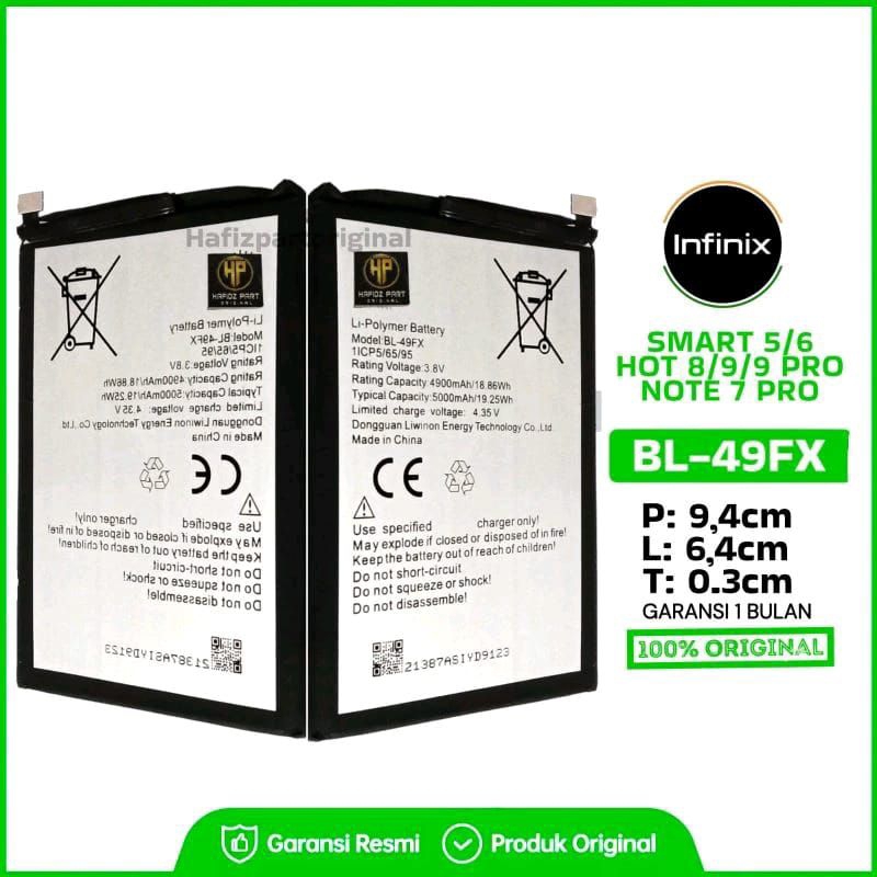 Baterai Batre Battery Infinix Smart 5 / 6 / Hot 8 / 9 / 9 Pro / Note 7 Pro BL49FX Copotan Cabutan Be