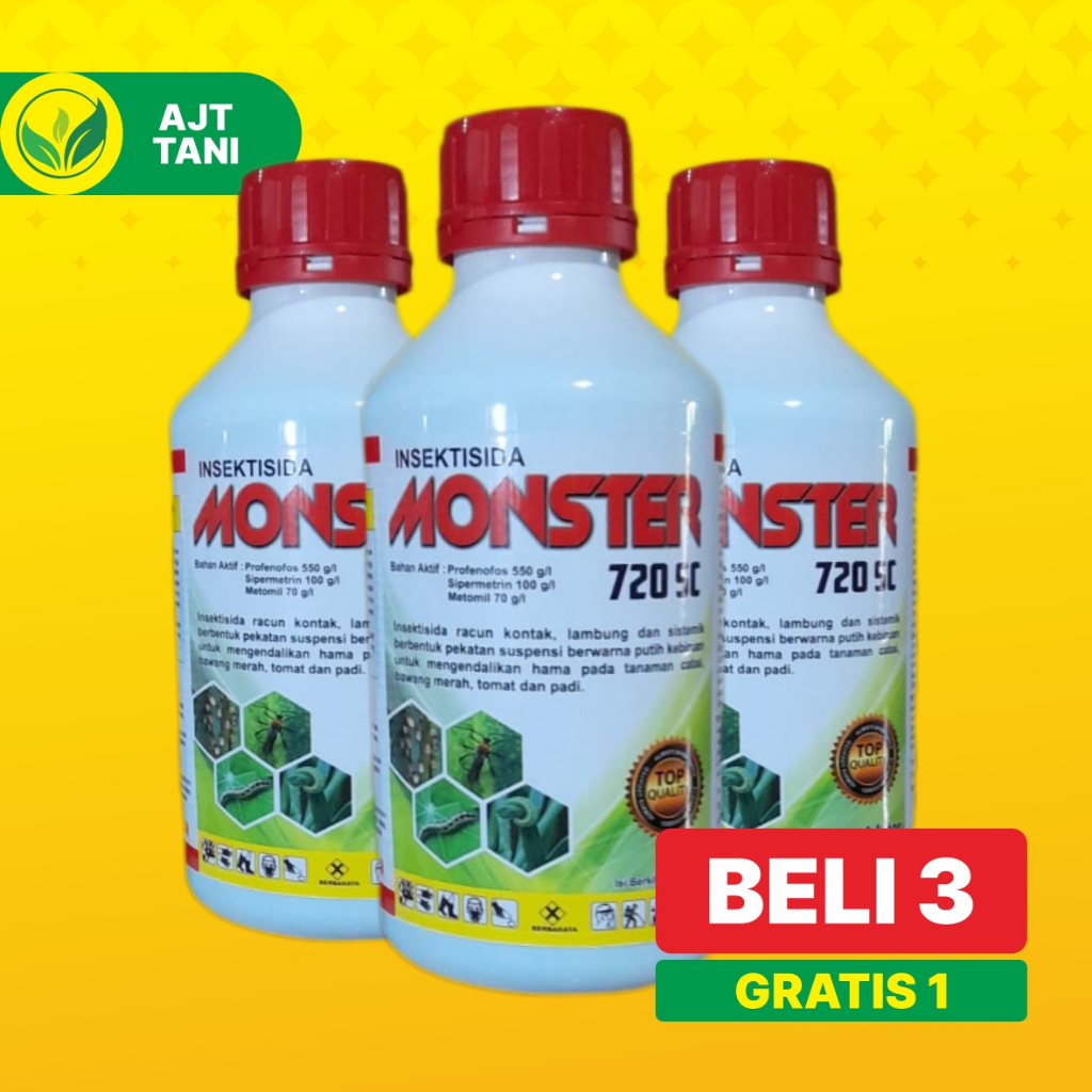 MONSTER 720SC 1Liter INSEKTISIDA bahan aktif/PROFENOFOS/SIPERMETRIN/METOMIL/PROMO GROSIR/ABAMECTIN/E