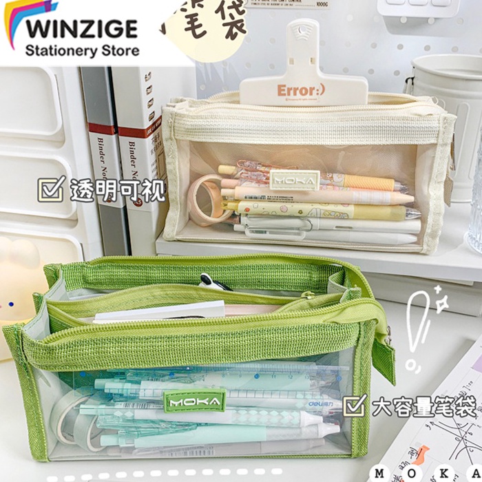 

Winzige kotak pensil transparan aesthetic pencil case large tempat pensil pen pouch lucu stationery organizer