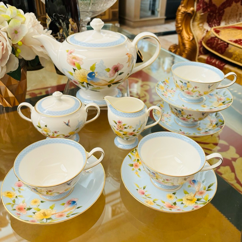Tea Pot Set Creamer Sugar Tea Cup Saucer Narumi Marage Mewah Cantik