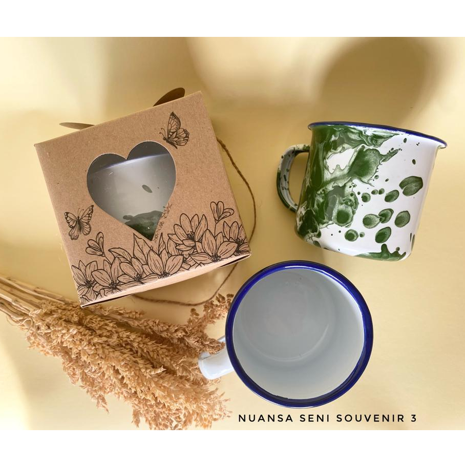 Souvenir Pernikahan Gelas Enamel Blurik 7cm Cangkir Kopi Mug Gagang Kaleng Motif Tumbler Minum Teh