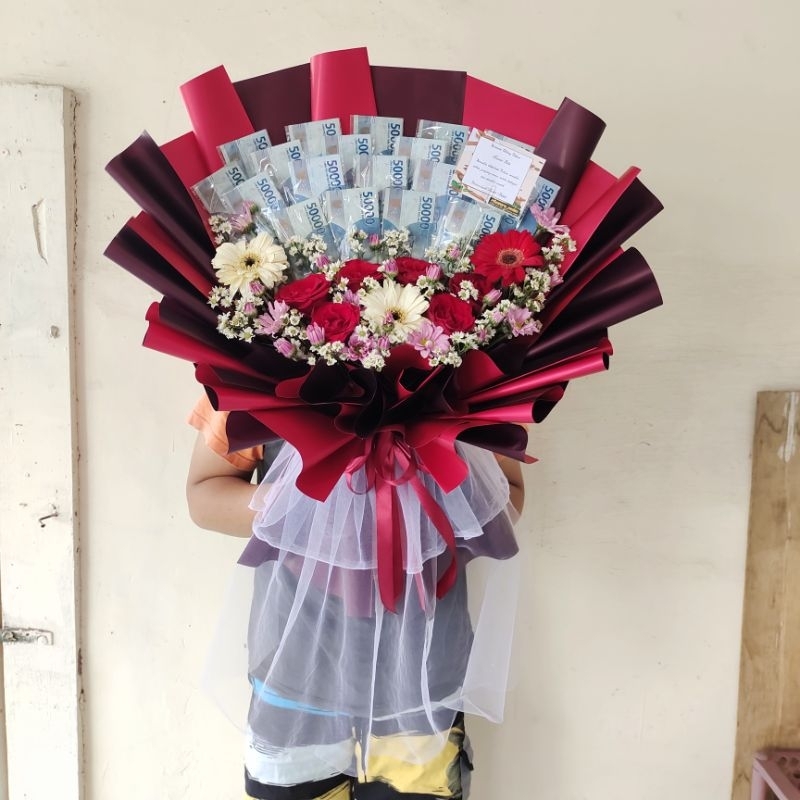 Buket uang / buket bunga hidup / money buket mix fresh flower buket