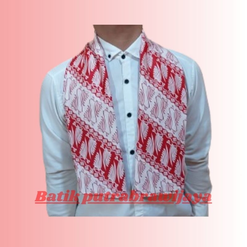 Syal Selendang Batik merah Putih Bahan Katun Halus Scarf Batik Dasi Merah Putih