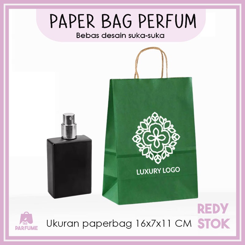 

(+CETAK) Paper Bag Parfum Hijau Mini UK. 16x7x11 CM / Papper Bag Kado Parfume Packaging / Paperbag Parfum Bebas Cetak Suka-suka