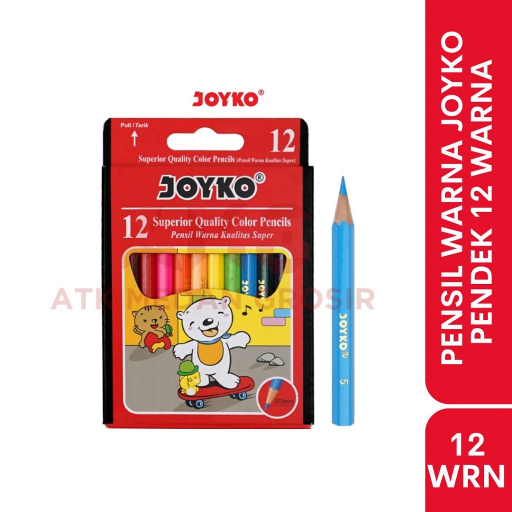 

JOYKO PENSIL WARNA KUALITAS BAGUS UKURAN PENDEK 12 WARNA