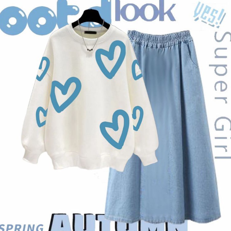 Limitless SWEATER REMAJA PEREMPUAN OOTD HEART  SETELAN ROK SOFT JEANS