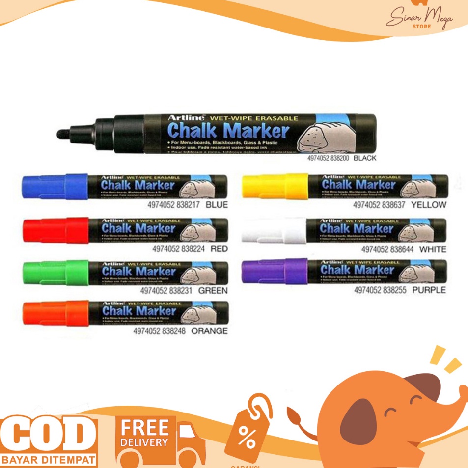 

Hot Sale Artline Chalk Marker EPW4 Spidol Bisa Dihapus Spidol Eble Warna