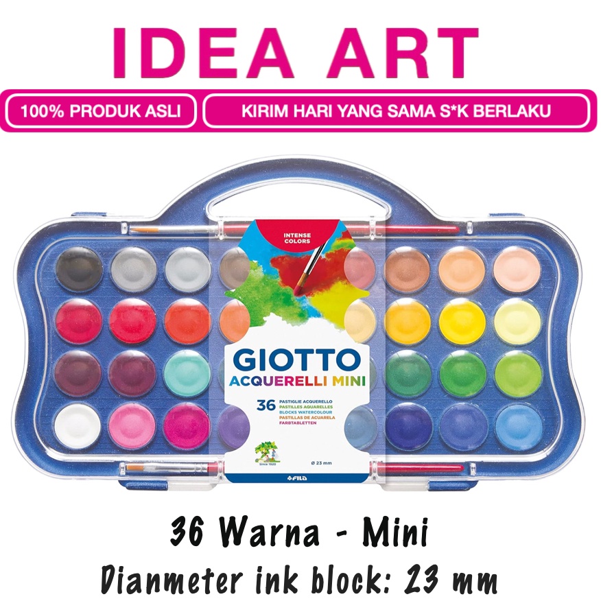 

Giotto Watercolor mini 36 Warna 23 mm Cat Air Anak Non Toxic Kuas 3527