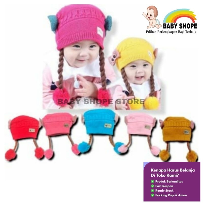 15 Warna Topi Rajut Anak Perempuan - Topi Rajut Lucu Rambut Kepang Pita