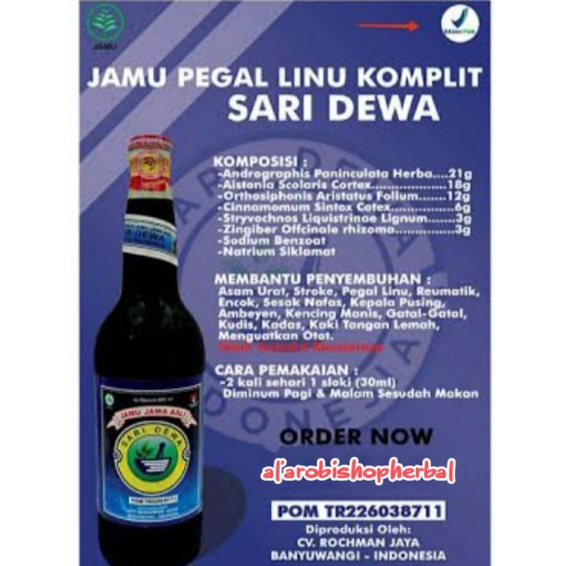 

Jamu Sari Dewa Pegalinu Asam Urat (Rasa Pahit) 600ml Asli Original 100%