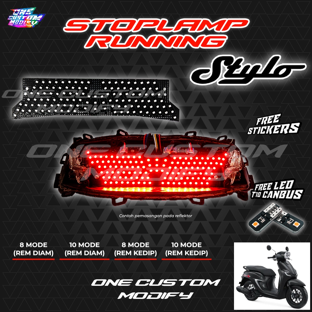 LAMPU REM LED RUNNING STYLO STOPLAMP CUSTOM 8 & 10 MODE LAMPU BELAKANG MOTOR